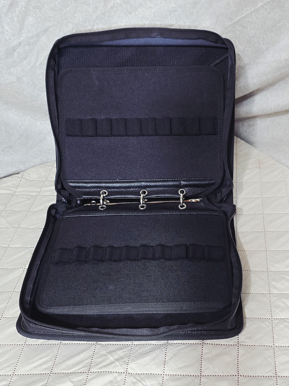 Professional Faux Leather 3 Ring Makeup Brush Binder Organizer Travel Case Black